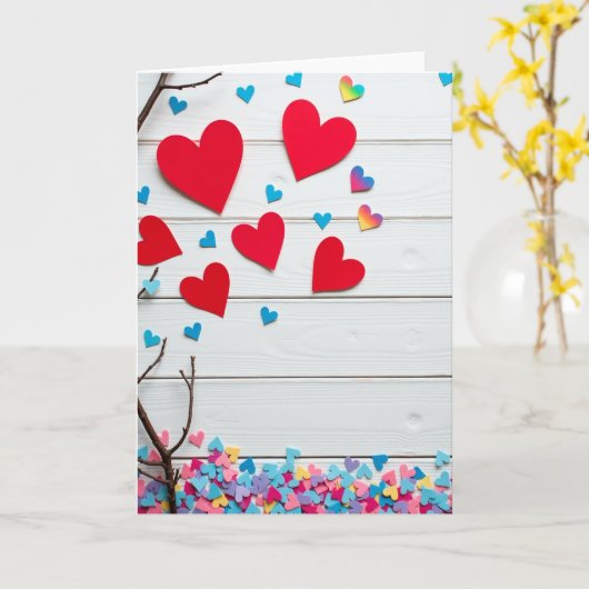 Red And Blue Heart Pattern Card Karte (Gelbe Blume)