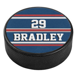Red and Blue Hockey Team Stripes Eishockey Puck