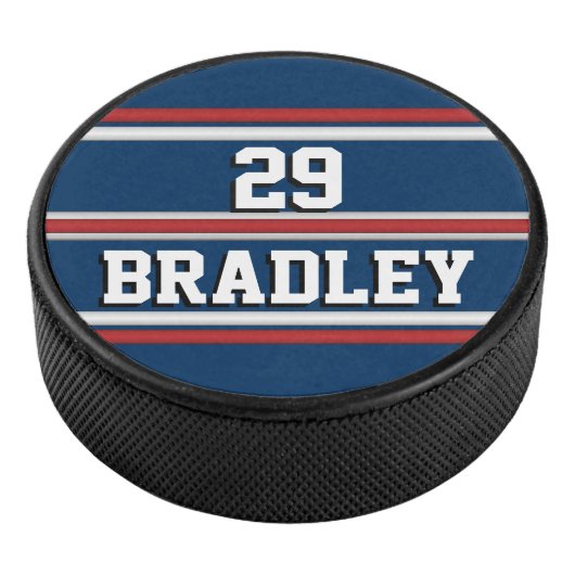 Red and Blue Hockey Team Stripes Eishockey Puck (3/4)