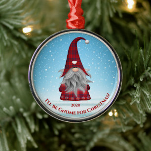 Red and Blue Kariert Gnome - Gnome zu Weihnachten Ornament Aus Metall