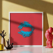Red and Blue Kissing Lips Poster