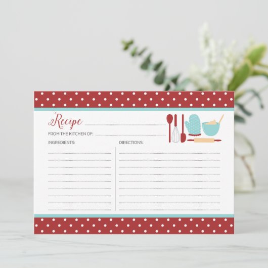 Red and Blue Kitchen Rezeptkarte (Stehend Vorderseite)