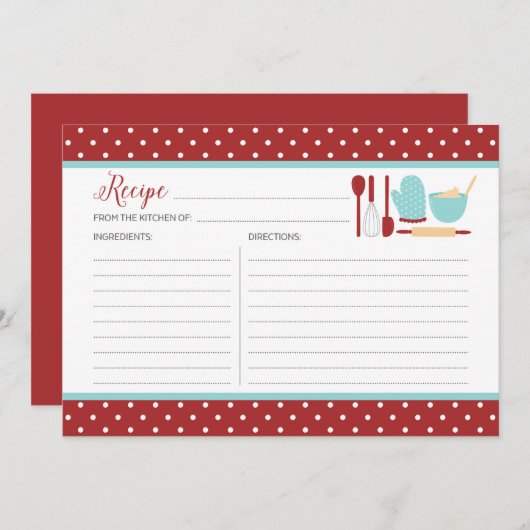 Red and Blue Kitchen Rezeptkarte (Vorne/Hinten)