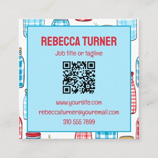 Red and Blue Mason Jar Pattern, QR Code Quadratische Visitenkarte (Rückseite)