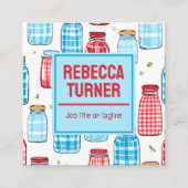 Red and Blue Mason Jar Pattern, QR Code Quadratische Visitenkarte (Vorderseite)