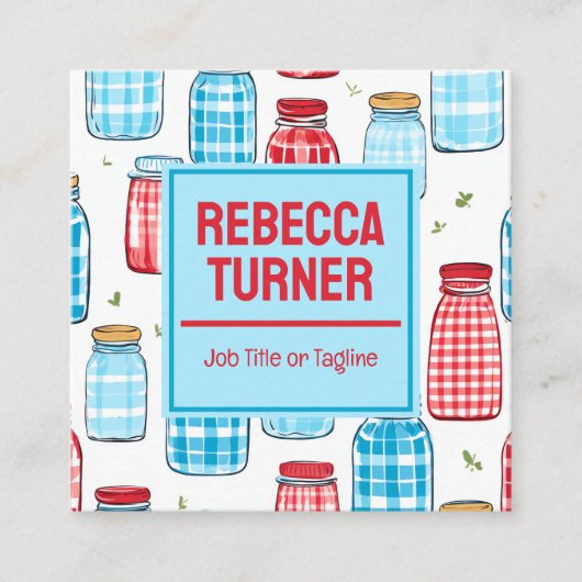 Red and Blue Mason Jar Pattern, QR Code Quadratische Visitenkarte (Vorderseite)