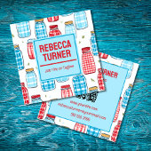 Red and Blue Mason Jar Pattern, QR Code Quadratische Visitenkarte