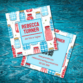 Red and Blue Mason Jar Pattern, QR Code Quadratische Visitenkarte