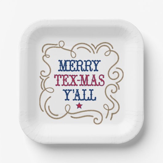 Red and Blue Merry Tex-Mas Y'all Pappteller (Vorderseite)