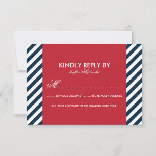 Red and Blue Nautical Stripes Wedding RSVP Card
