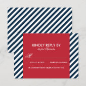 Red and Blue Nautical Stripes Wedding RSVP Card Karte (Vorne/Hinten)