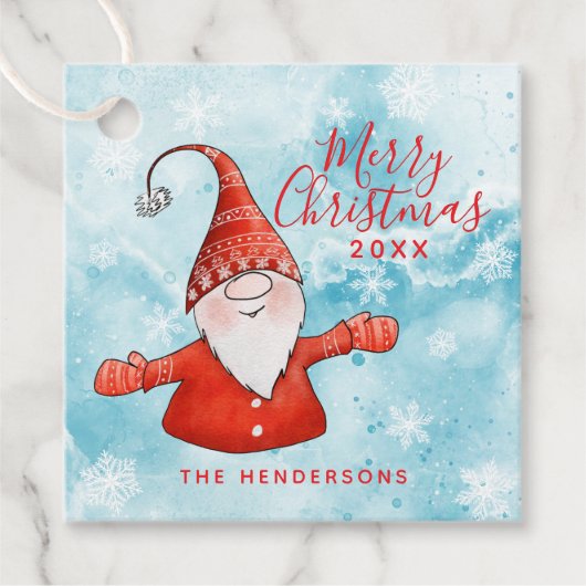 Red and Blue Niedlich Gnome Custom Frohe Weihnacht Geschenkanhänger (Vorderseite)