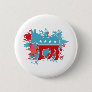 Red and Blue Paint Splatters Democrat Donkey Button