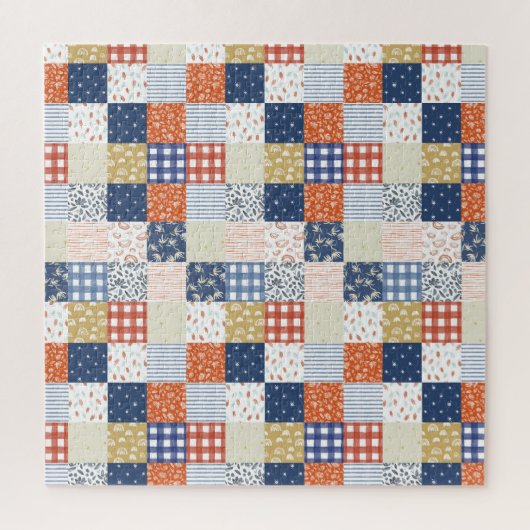 Red and Blue Patchwork Jigsaw Puzzle (Vertikal)