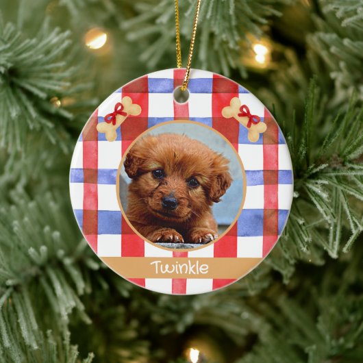 Red and Blue Plaid Round Pet Ornament (Baum)