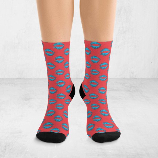 Red and Blue Pop Art Kissing Lips XOXO Socken
