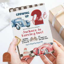 Red and Blue Racing Car Two Fast Boy 2. Geburtstag