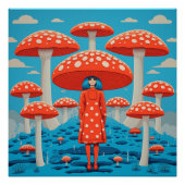 Red and Blue Retro Psychedelic Mushroom Poster (Vorderseite)