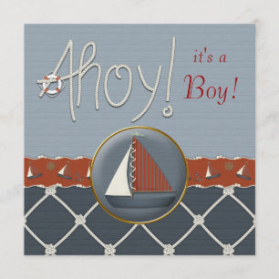 Red and Blue Sailboat Baby Dusche Einladung