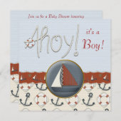 Red and Blue Sailboat Baby Dusche Einladung (Vorne/Hinten)