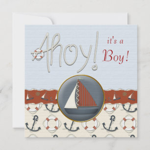 Red and Blue Sailboat Baby Dusche Einladung