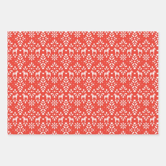 Red and Blue Scandinavian Dala Horse Holiday Geschenkpapier Set (Vorderseite 2)