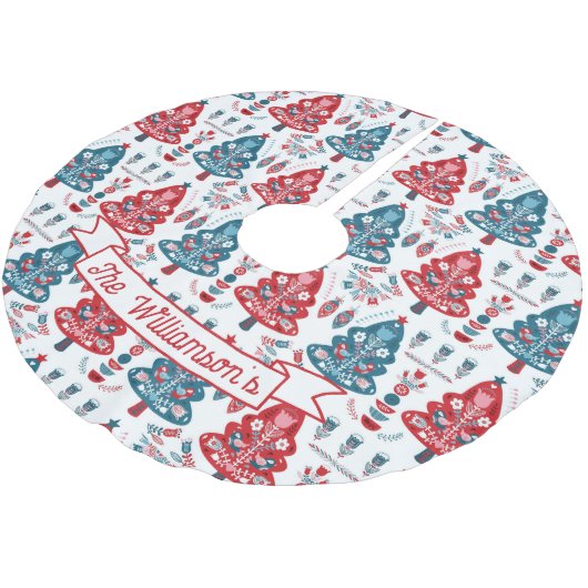 Red and Blue skandinavisches Weihnachtsbaummuster Polyester Weihnachtsbaumdecke (Schrägansicht)