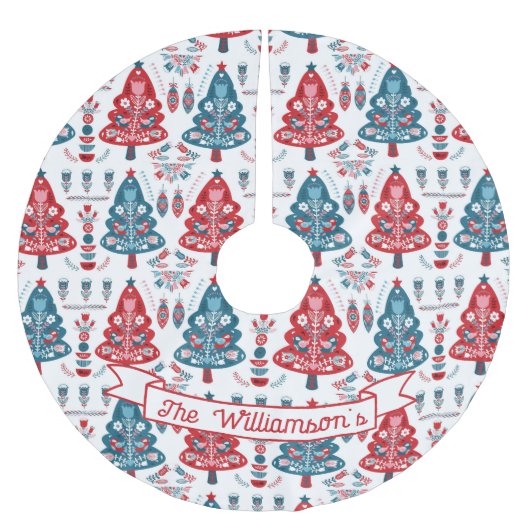 Red and Blue skandinavisches Weihnachtsbaummuster Polyester Weihnachtsbaumdecke (Vorderseite)