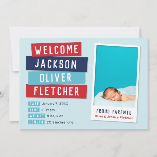 Red and Blue Snapshot 2 Foto Geburtsankündigung Ankündigung (Vorderseite)