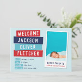 Red and Blue Snapshot 2 Foto Geburtsankündigung Ankündigung (Stehend Vorderseite)