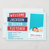 Red and Blue Snapshot Magnetic Birth Announction Magneteinladung (Vorderseite)