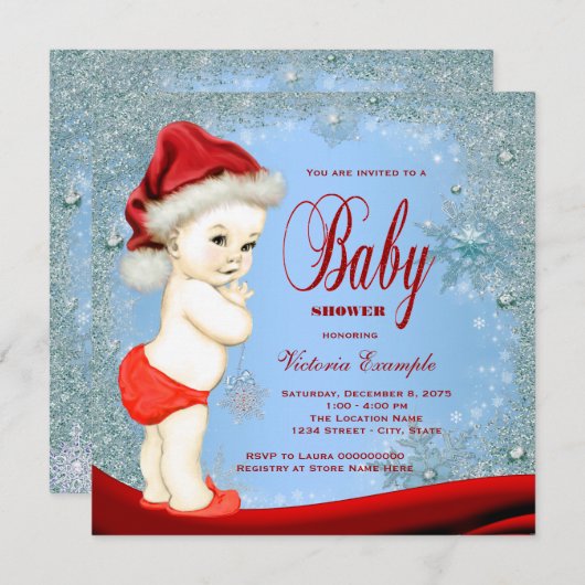 Red and Blue Snowflake Boys Weihnachtsdusche Einladung (Vorne/Hinten)