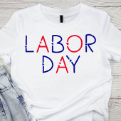 Red and Blue Starry Labour Day Letters T-Shirt