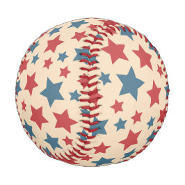 Red and Blue Stars, 4th of July, Beige Background Baseball