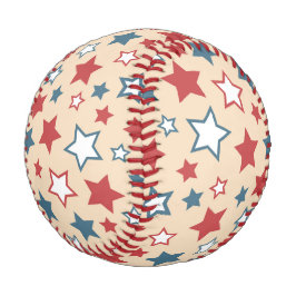 Red and Blue Stars, 4th of July, Beige Background Baseball