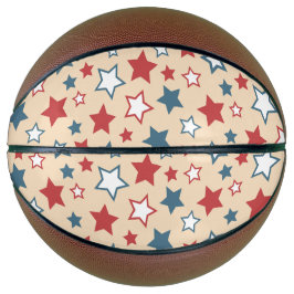 Red and Blue Stars, 4th of July, Beige Background Basketball