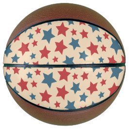 Red and Blue Stars, 4th of July, Beige Background Basketball