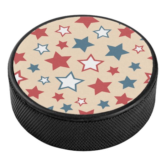 Red and Blue Stars, 4th of July, Beige Background Eishockey Puck (3/4)