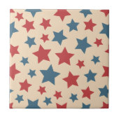 Red and Blue Stars, 4th of July, Beige Background Fliese (Vorderseite)
