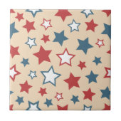 Red and Blue Stars, 4th of July, Beige Background Fliese (Vorderseite)
