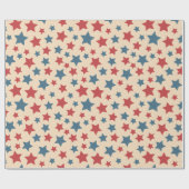 Red and Blue Stars, 4th of July, Beige Background Geschenkpapier (Flach)