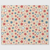 Red and Blue Stars, 4th of July, Beige Background Geschenkpapier (Flach)