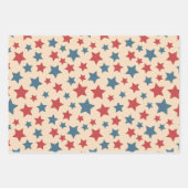 Red and Blue Stars, 4th of July, Beige Background Geschenkpapier Set (Vorderseite)
