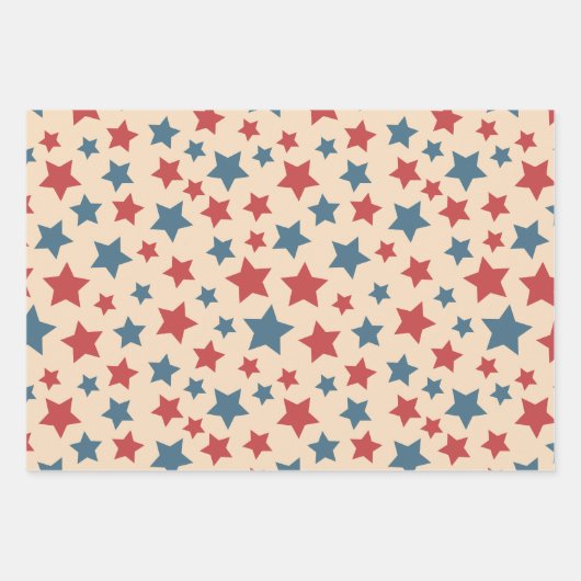 Red and Blue Stars, 4th of July, Beige Background Geschenkpapier Set (Vorderseite)
