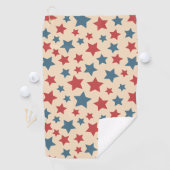 Red and Blue Stars, 4th of July, Beige Background Golfhandtuch (Insitu)