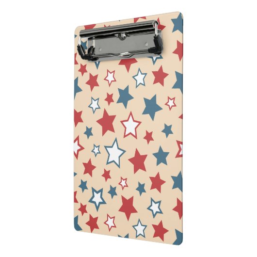 Red and Blue Stars, 4th of July, Beige Background Mini Klemmbrett (Gewinkelt2)
