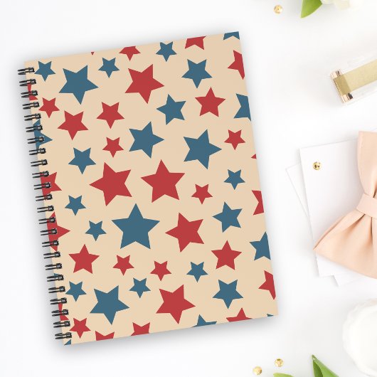 Red and Blue Stars, 4th of July, Beige Background Notizblock