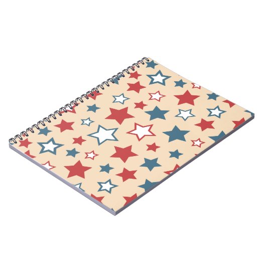 Red and Blue Stars, 4th of July, Beige Background Notizblock (Linke Seite)