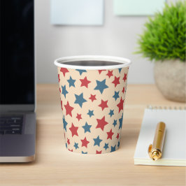 Red and Blue Stars, 4th of July, Beige Background Pappbecher