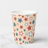 Red and Blue Stars, 4th of July, Beige Background Pappbecher (Rückseite)